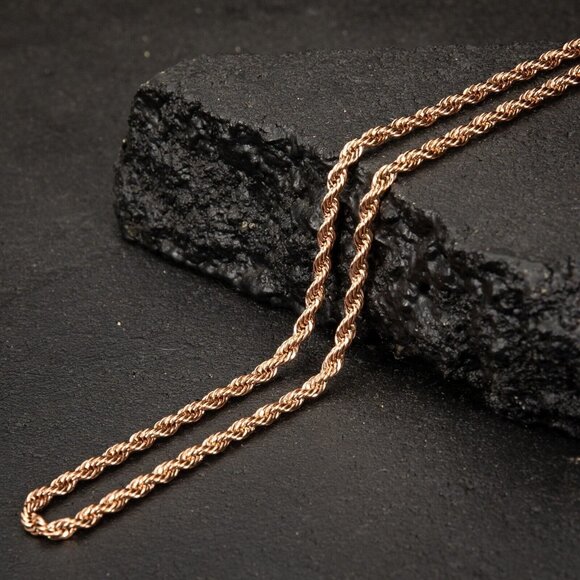 Solid Rose Gold Plated 316 Stainless Steel 4MM Twist Rope Chain Necklace - Picture 1 of 6